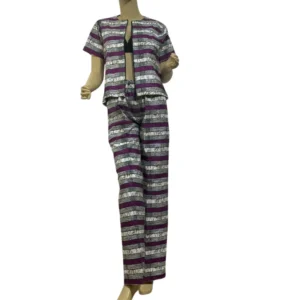 Stylish Striped Two-Piece Set - Short Sleeve Top & Straight Leg Pants