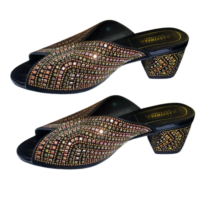 Dazzling Black Rhinestone Embellished Slip-On Slippers | Comfortable Wide Strap Slides