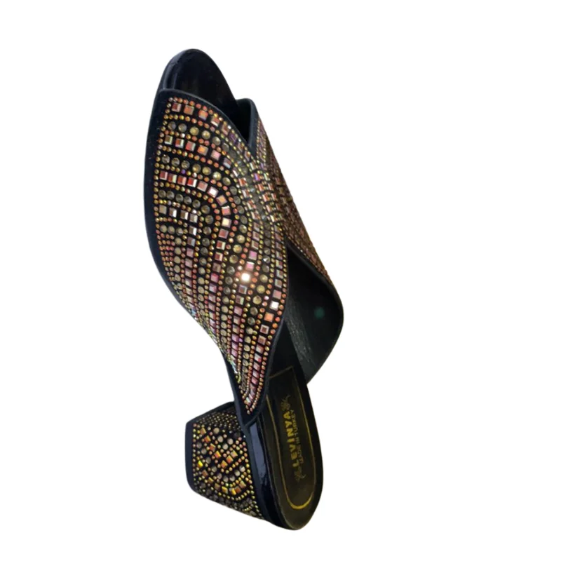 Dazzling Black Rhinestone Embellished Slip-On Slippers | Comfortable Wide Strap Slides1