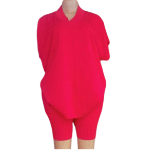 Vibrant Hot Pink Ribbed V-Neck Top & Shorts Set