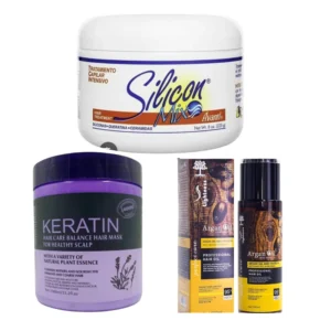Premium Hair Treatment Set for Revamping Straight Hair – Silicon Mix, Keratin Mask & Argan Oil